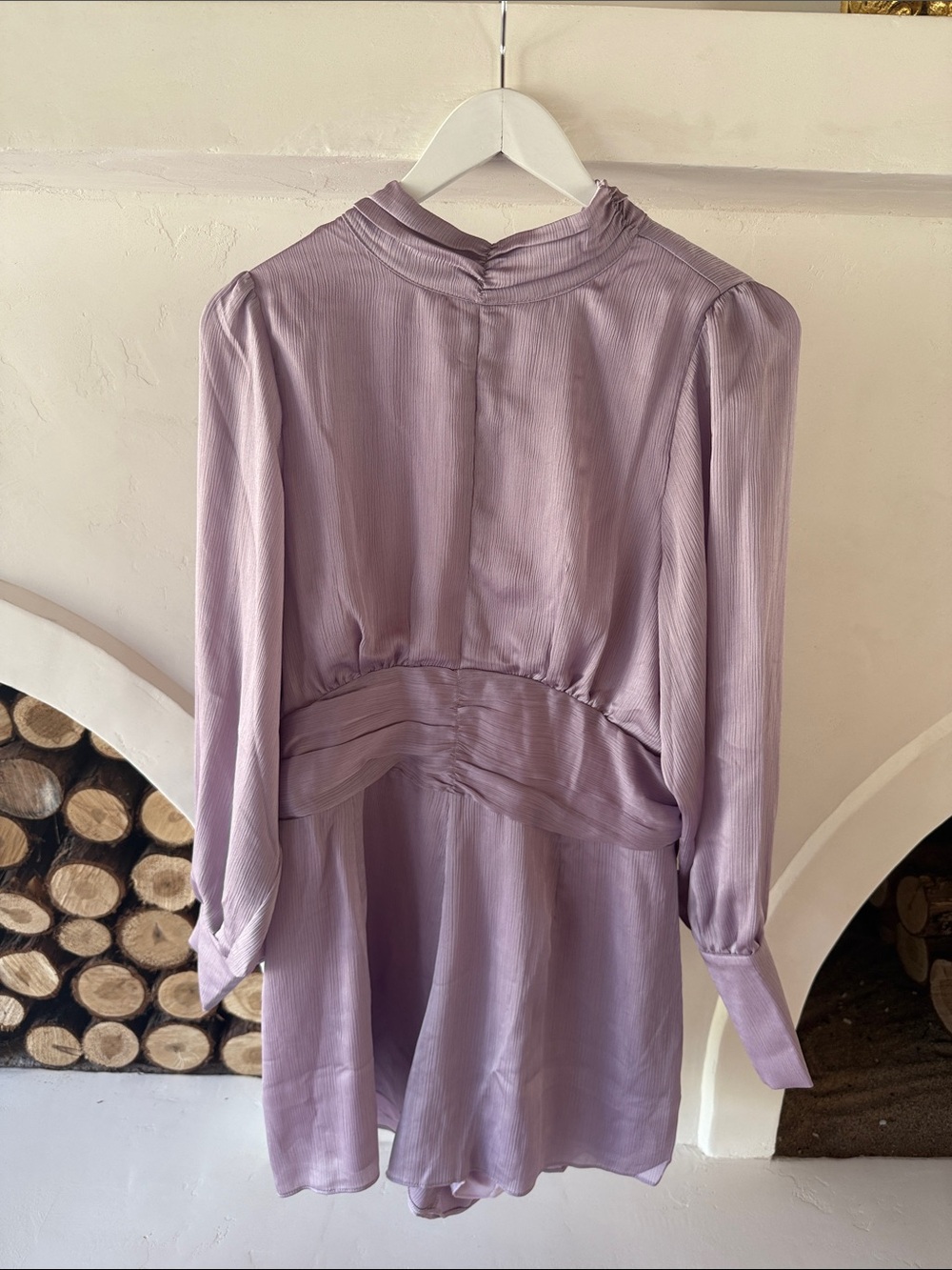 NWT - Bebe Lilac Long-Sleeve Satin Romper